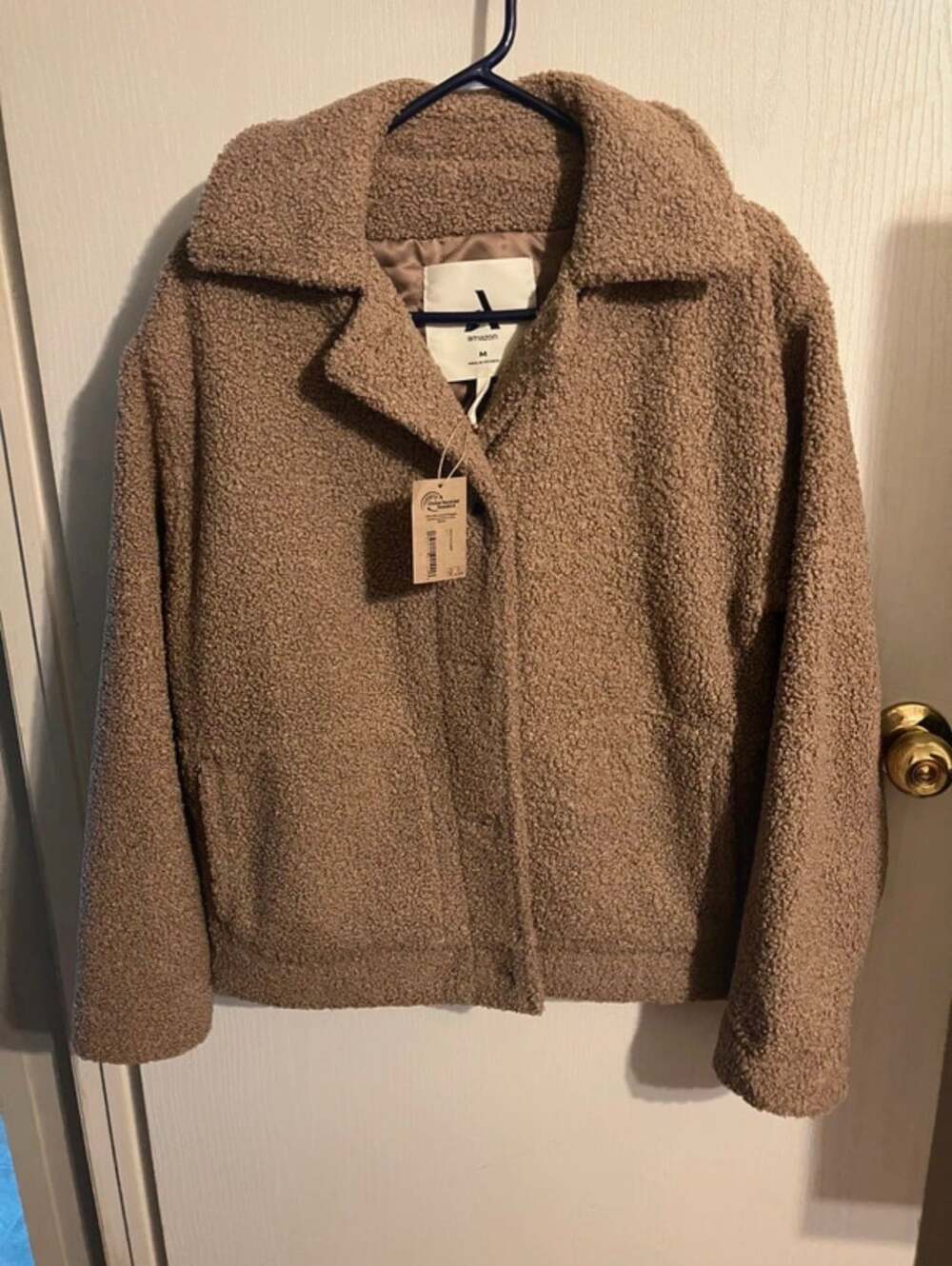 Amazon Essentials Women's Medium Brown Teddy Sherpa Fleece Jacket